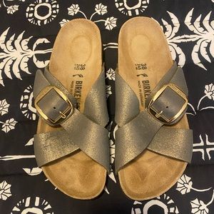 Birkenstock Siena Big Buckle Washed Metallic Stone Gold size EU 38